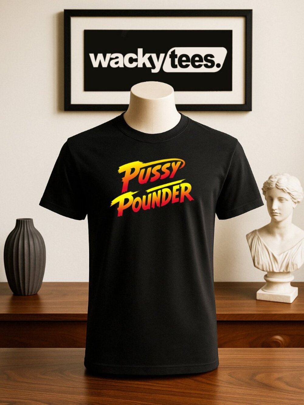 P ussy Pounder Street Fighter Gaming Style Funny Kitty Adult Humor Graphic Shirt